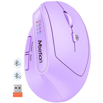 Беспроводная мышь MEETION 2.4G, Bluetooth Office Vertical Mouse BTM008, 57°, 800-1200-1600-2400dpi, 500mAh, 400h, Type-C charging, purple