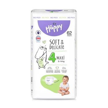 Подгузники детские Happy 4 Maxi 8-14 кг 62 шт.