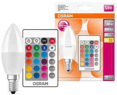 Светодиодная лампа Osram LED STAR+ В40 DIM 5.5W (470Lm) 2700К+RGB E14 пульт ДУ (4058075144309)