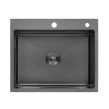 Кухонна мийка Kroner KRP Schwarze 6050HM 600х500мм, графіт (PVD), нержавіюча сталь, інтегрована, 3.0/1.0 мм, з кошиком