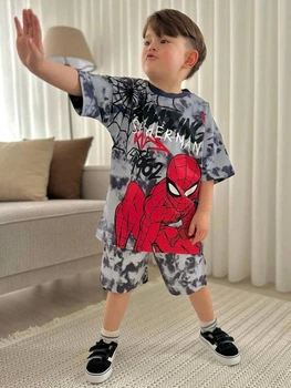 Детский летний комплект (футболка + шорты) для мальчика Wiki boom kids Spider Man 110-116 см серо-черный