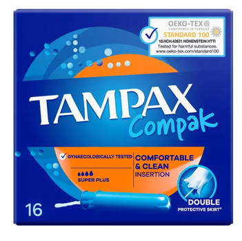 Тампоны Tampax Compak Super Plus с аппликатором 16 шт, (4 капли)