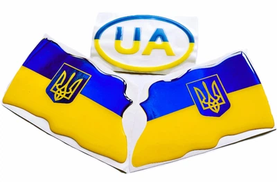 Наклейки Avtoaks " 2 флага на ветру + UA" набор из 3 шт.