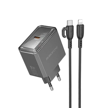 Зарядне мережеве BOROFONE BAS31A (1хType-C PD35W) + кабель Type-C to Lightning для заряджання телефону/смартфону Чорний