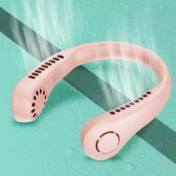 Вентилятор на шею мини портативный USB Cat-neck Fan гибкий с аккумулятором Hurry Bolt vt-1010-pink