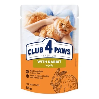 Упаковка вологого корму для дорослих котів Club 4 Paws для дорослих котів з кроликом в желе 85 гр 24 шт