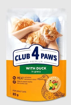 Упаковка вологого корму для дорослих котів Club 4 Paws для дорослих котів з качкою в соусі 85 гр 24 шт