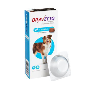 Жевательная таблетка BRAVECTO от клещей и блох для собак весом 20 - 40 кг (1 таб.)