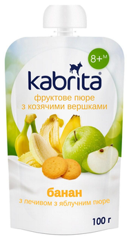 Пюре фруктове Kabrita банан з печивом та козячими вершками, з яблучним пюре, для дітей від 8 місяців, 100 г