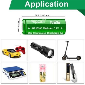 Аккумулятор 18500 3.7V 2600mAh 5A Li-ion INR18500-N26 1шт 18*50mm Vapcell