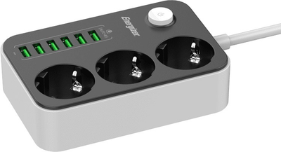 Мережевий фільтр Energizer 3 розетки 6 USB 2 м Black (EPB2500W01EU)
