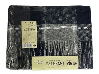 Плед шерстяной Vladi - Палермо №7 Sofa бело-дым-св.антрацит 170*200 двуспальный