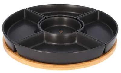 Półmisek HOMLA Fincan z czarnymi miseczkami 5 szt + obrotową tacą 30 cm (5904183813844)