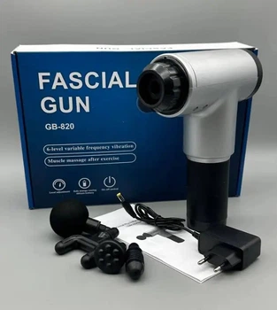 Ручной массажер для мышц RIAS Fascial Gun GB-820 аккумуляторный Black 4 насадки