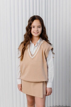 Дитяча жилетка ART KNIT бежева з білою смужкою, 116-122см 039674