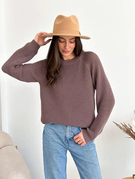 Жіночий в'язаний джемпер з довгими рукавами ARTKNIT S-M Коричневий (ak31481)