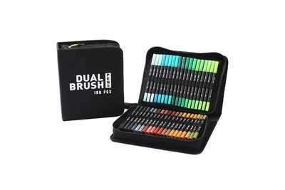 Набір двосторонніх акварельних маркерів Dual Brush Pens 100 шт в пеналі Різнокольоровий (127-14-17019)