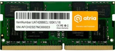 Пам'ять SO-DIMM, DDR4, 16Gb, 2666 MHz, Atria, 1.2V, CL19 (UAT42666CL19SK1/16)