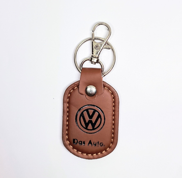 Брелок автомобільний Volkswagen Das Auto Finding Карабін і кільце Фольцваген для ключів ЕКО шкіра Коричневий 6.4 см x 4 см