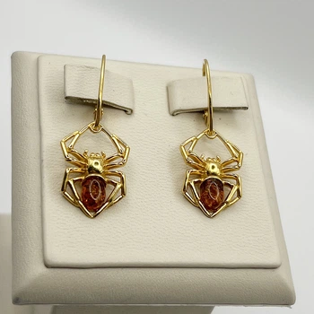 Сережки срібні з янтарем "Павук" 5,07 г