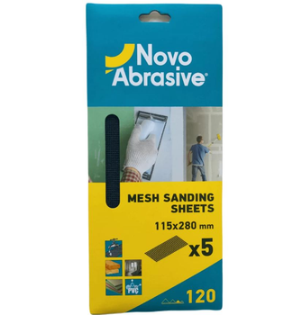Шліфувальна сітка NovoAbrasive (115x280 мм, Р120, 5 шт.) абразивна наждачка для гіпсу та штукатурки (25787)