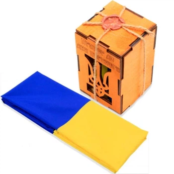 Флаг Украины 140х90см в деревянной коробке с гравировкой (6598-1732)