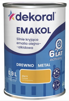 Эмаль для дерева и металла Dekoral Emakol желтий RAL 1033, 0.9л