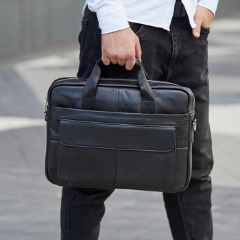 Сумка мужская кожаная для ноутбука и документов черная Tiding Bag (BR-108)
