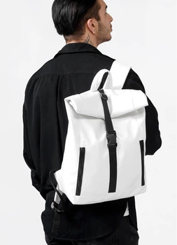 Рюкзак RollTop з екошкіри, регульовані плечеві ремені, об'ємне відділення, білий
