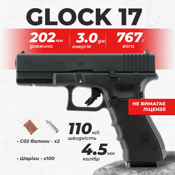 Пневматический пистолет Umarex Glock 17 Gen4 Blowback black, BB с пулями с со2 5.8364