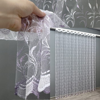 Тюль VR-Textil 1653т Фатин з вишивкою та люрексом Білий з бузковим 300х270 см (42-0668)