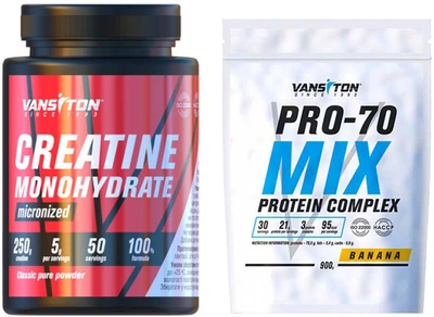 Набор Vansiton моногидрат порошок 250 г + Vansiton Protein Pro-70 порошок 900 г Banana (4820106590504) + (4820106591617)