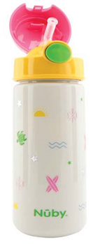 Bidon dla dzieci Nuby z guzikiem i miękką słomką Biały 540 ml (5414959065846)