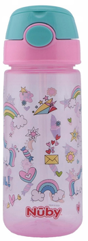 Bidon dla dzieci Nuby z guzikiem i miękką słomką Różowy 540 ml (5414959063941)