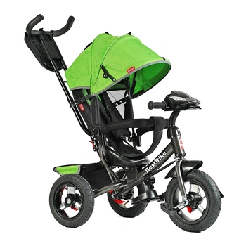 Велосипед-коляска с родительской ручкой BestTrike 3390-34-820 фара с USB и Bluetooth, надувные колеса, Салатовый