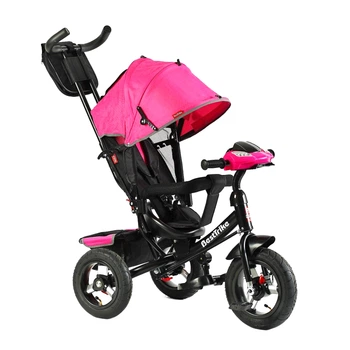 Велосипед-коляска с родительской ручкой BestTrike 3390-33-908 фара с USB и Bluetooth, надувные колеса, Розовый