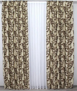 Комплект штор блекаут "Лілія" 1,5х2, 7м 2 шт. Колір бежевий з коричневим