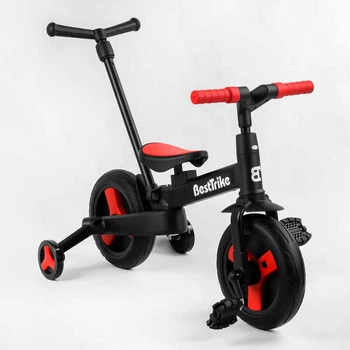 Велосипед-трансформер (беговел) с родительской ручкой Best Trike 23031 черный с красными элементами