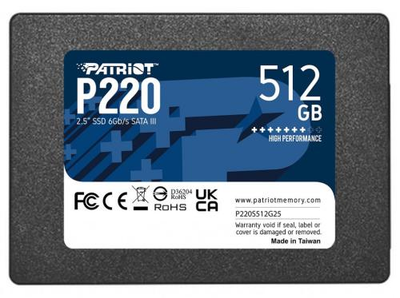 Твердотільний накопичувач SSD 512Gb, Patriot P220, SATA3, 2.5", 3D TLC, 550/500 МБ/с (P220S512G25)