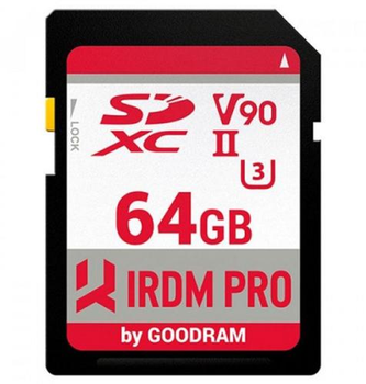 Карта памяти SDXC, 64Gb, Goodram IRDM PRO S9B0, Class 10 UHS-II U3 V90, до 280/240 МБ/с (IRP-S9B0-0640R11)