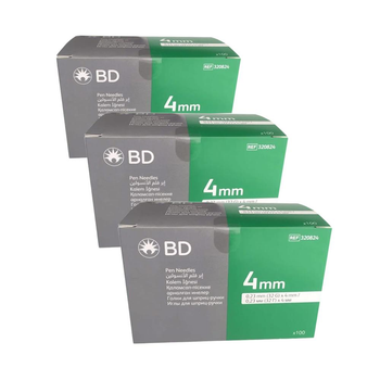 Голки для інсулінових ручок "BD Microfine Thin Wall" 4 мм (32G x 0,23 мм), 300 шт.