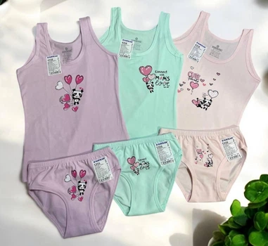 Комплекты 3шт нижнего белья для девочки Baykar р 4 134-140 см 7-8 лет арт 4358-5356 Пандочки