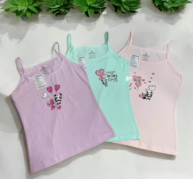 Детские майки 3шт для девочки хлопок Baykar р 3 122-128 см 5-6 лет арт 4356 Пандочка