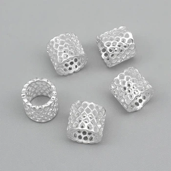 Намистини Філігранні, Латунь, Трубка, Срібло, 8.5x9мм, Отвір 7мм, 5 шт