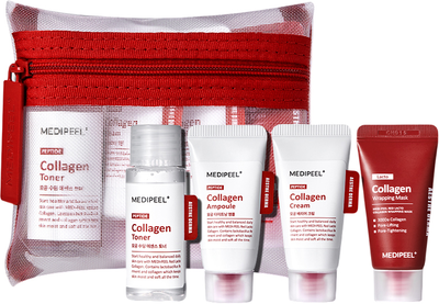 Zestaw do pielęgnacji twarzy MediPeel Red Lacto Collagen Toner 30 ml + Krem do twarzy 15 ml + Serum 15 ml + Maska 15 ml + Kosmetyczka (8809941823035)