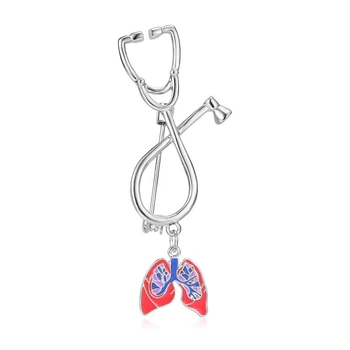 Брошь BROCHE бижутерия Медицина Стетоскоп и лёгкие серебристая BRBF114475