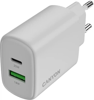 Мережевий зарядний пристрій Canyon OnCharge 200 20W 1xPD 1xQC EU White (CNE-CHA200-21)