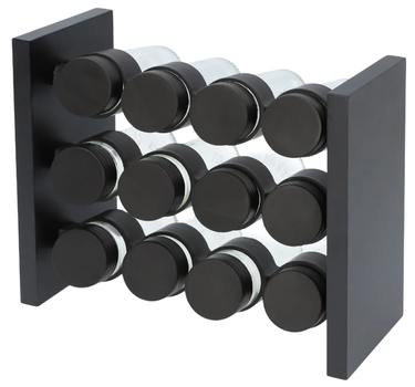 Zestaw przyprawników HOMLA Otto 12 słoiczków + stojak czarny 26 x 10 x 21 cm (5904183809700)