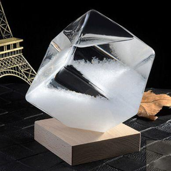 Барометр Штормгласс Куб большой 15х11,5 см Storm glass на деревянной подставке