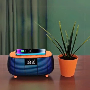 Беспроводная Bluetooth колонка с RGB-подсветкой, портативная колонка с часами и беспроводной зарядкой BLTH-1223